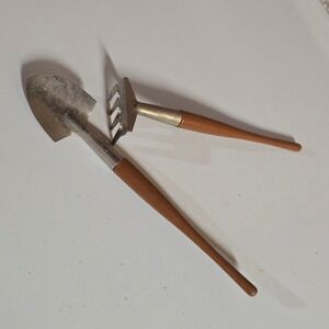 Vintage Mini Shovel & Rake Tool Set Retro Plastic Handles Small Hand Garden Tool